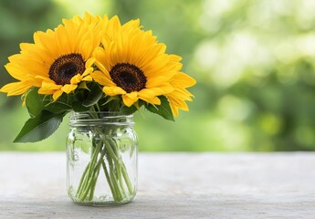 Poster - Vibrant sunflowers in a glass jar