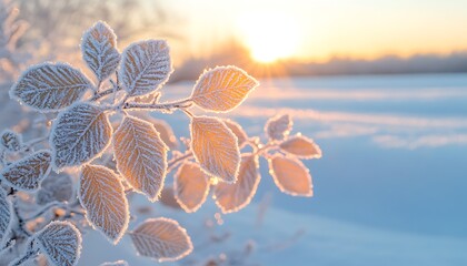 Aufkleber - Close-Up of Frost-Covered Leaves with Intricate Ice Crystals