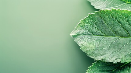 Sticker - The close-up of leaf texture in green abstract nature background with a soft focus, emphasizing the leaf's vibrant green color and detailed texture, subtle light creating a dreamy and exuberant atmosp