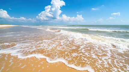 Canvas Print - Serene Beach with Gentle Waves Under Bright Sky