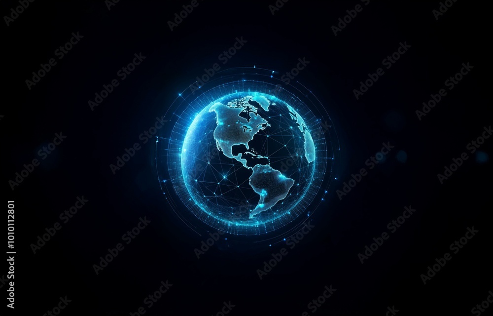 A glowing blue digital globe with a network of connections. Stock Photo ...