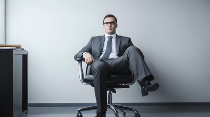 Poster - Businessman in a suit sits in an office chair.