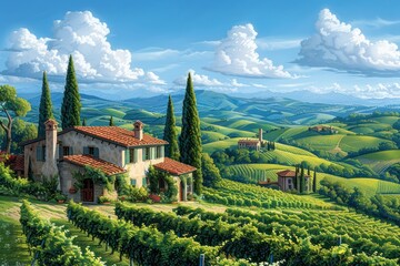 rolling tuscan vineyards: a picturesque italian landscape in green rural europe