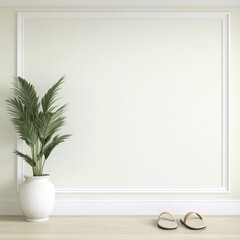 Wall Mural - Minimalist Interior Design with Palm Plant  White Vase and Sandals