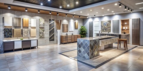 Modern kitchen and bathroom tiles showroom display featuring a wide range of stylish flooring and wall tiling options for home renovation and improvement projects.