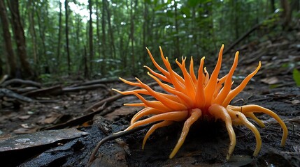 Orange Mushroom in Rainforest