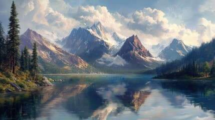 Sticker - Serene Mountain Landscape with Calm Reflection