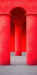 Canvas Print - Red Pillars and Arched Ceiling in Modern Architecture