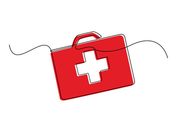 one continuous line drawing of first aid kit.first aid box icon drawn in one line.single line vector illustration.isolated white background