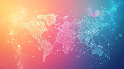 Poster - World Map with Connecting Lines Abstract Background