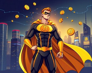 Cartoon illustration of man superhero