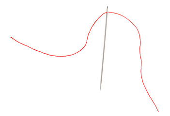 Wall Mural - Sewing needle with red thread isolated on white