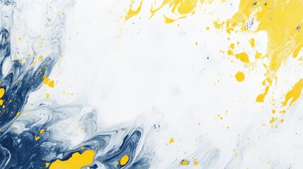 Abstract swirl of blue and yellow paint on a white background, evoking creativity.