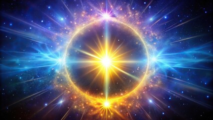 Explosion of a star in blue violet colors with a yellow halo