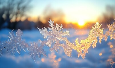 Poster - Close-Up of Frozen Window Pane with Intricate Frost Patterns