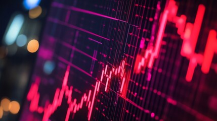 Fototapete - Red Graph with Data Points and Digital Background