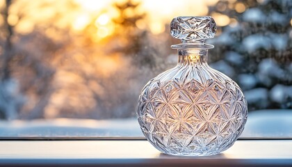 Aufkleber - Frosted Glass Bottle with Intricate Ice Patterns on Snowy Windowsill