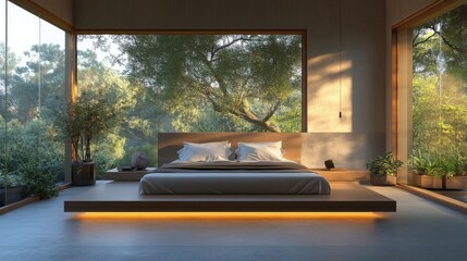Aufkleber - Modern Minimalist Bedroom with Natural Light Features