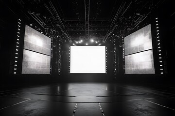 Poster - Empty Stage with Blank Screen and Spotlights for Event, Presentation, or Conference