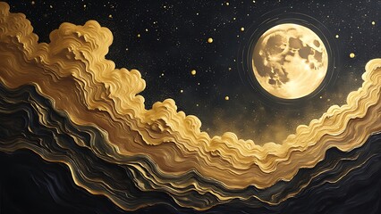 Wall Mural - golden moon and stars