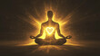 © Andres Mejia - Silhouette of a man meditating with a glowing heart in his chest and golden energy emanating from his body
