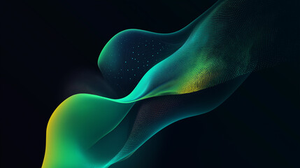 Poster - Abstract green and yellow particles flowing on black background