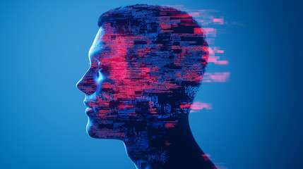 Fototapete - Profile of a man with digital code flowing through his head representing artificial intelligence
