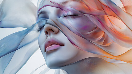 Poster - Woman face emerging from abstract flowing lines representing beauty and wellness