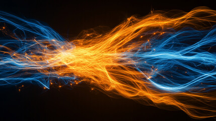 Poster - Orange and blue fire energy is colliding and creating vibrant light
