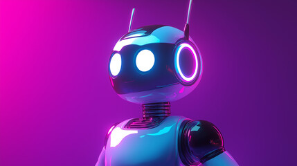 Aufkleber - White robot with blue and purple lights looking up on a purple background