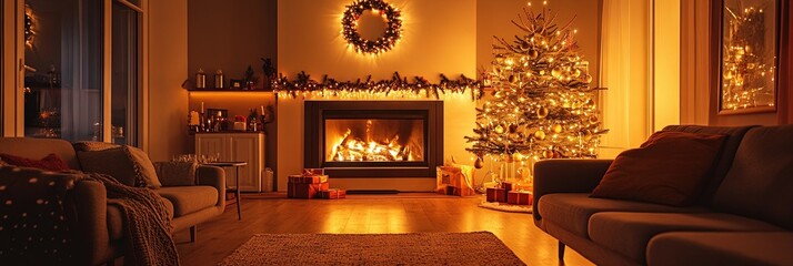 smart house tech interior, simple, minimalist, natural soft lighting, Christmas