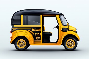 Leinwandbilder - Minimalist icon of a Tuk Tuk, showing its sleek, classic design in simple shapes and bold colors against a clean, neutral background.