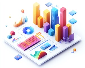 Poster - Business presentation report in isometric view, isolated on white, modern design, data visualization, charts and statistics