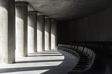 Sticker - Modern concrete architecture with columns and rows of seats in a minimalist design