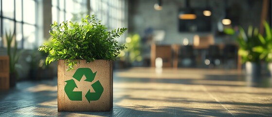 Aufkleber - Professional environment featuring a green recycle symbol sign, illustrating recycling and waste management in an office setting