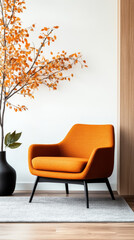 Canvas Print - Orange armchair with a fall branch in a modern living room