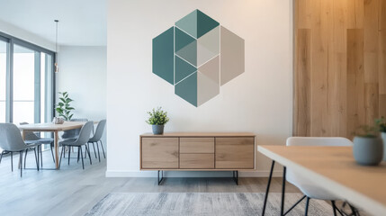 Sticker - Modern dining room with geometric wall art