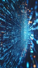 Wall Mural - digital data stream with glowing binary code in futuristic perspective