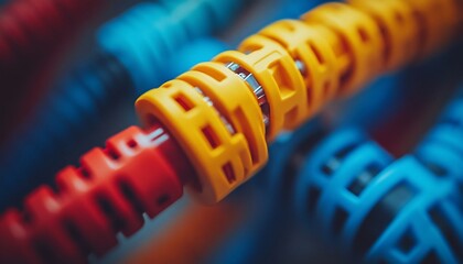 Colorful plastic connectors for electrical wires.