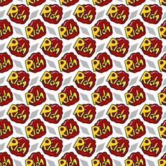 Sticker - seamless pattern with cute cartoon doodle text Rich