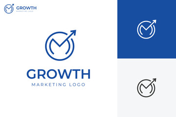 letter M marketing sales logo icon design line style with arrow growth symbol for financial logo template