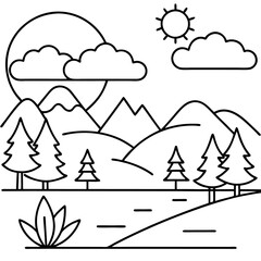 Wall Mural - easy nature outline coloring book page line art drawing