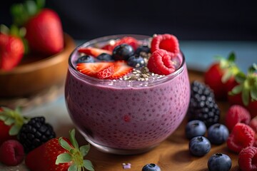 Glass of Purple Smoothie Topped with Fresh Berries