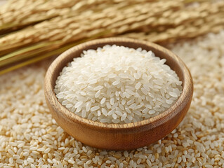 Golden rice ear and white round grain northeast rice