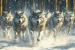 © Lexyat - A pack of wolves running through a snowy forest, their eyes gleaming with intensity.