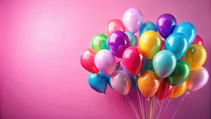 Poster - Colorful balloons against a pink background with studio lighting, balloons, colorful, vibrant, variety