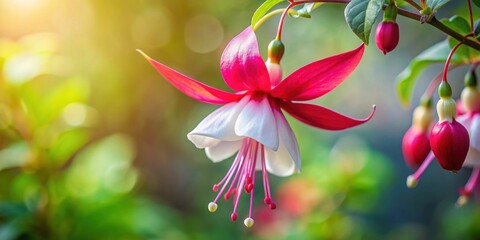 Sticker - Beautiful and delicate Copihue flower in bloom, Chile, native, floral, red, white, petals, nature, plant, botany, blossom