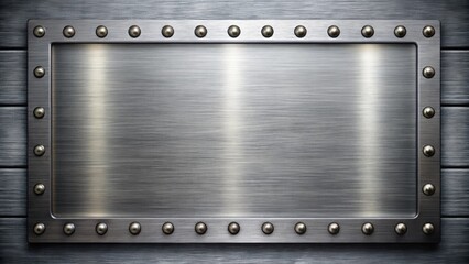 Poster - Polished steel background with metal rivets and scratched metallic texture, surrounded by a metal alloy frame , polished