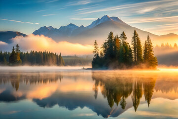 Wall Mural - Serene Sunrise Lake Reflection 