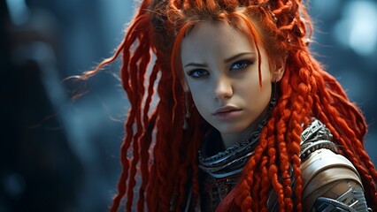 Portrait of Woman with Red Dreadlocks in Dramatic Lighting